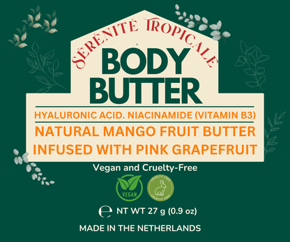 Body Butter Luxe Edit: Mango Fruit Infused with Pink Grapefruit and Oils. Sérénité Tropicale